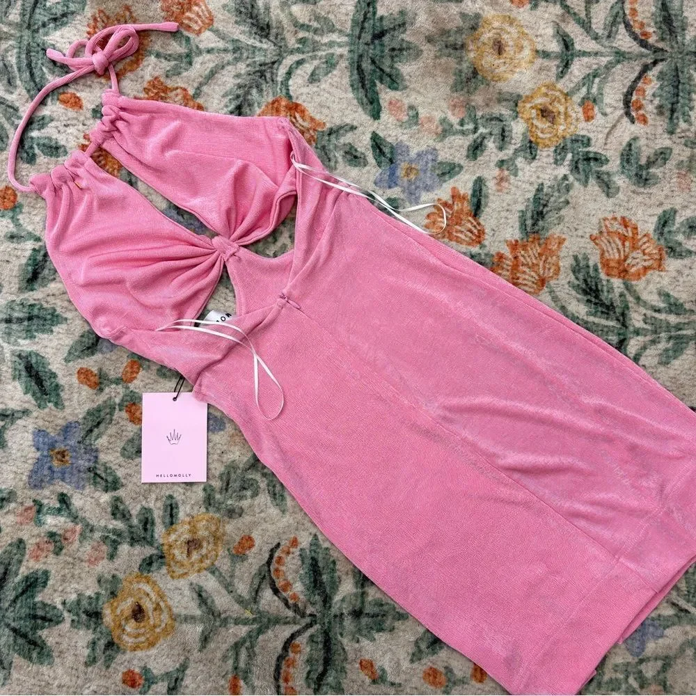 Hello Molly Halter Mini Dress Pink Sparkle NWT - Picture 3 of 5